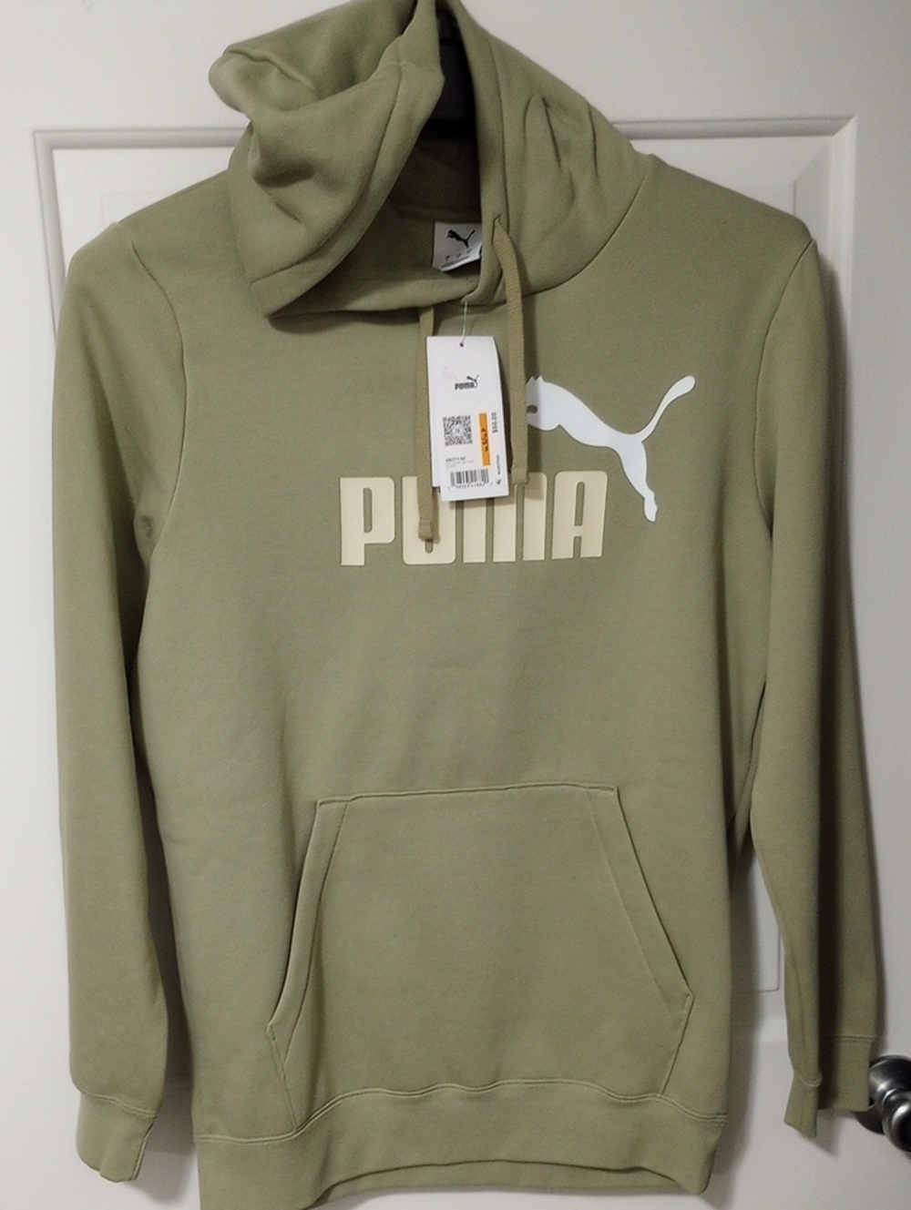 Puma Olive Green Pullover Hoodie with White Logo